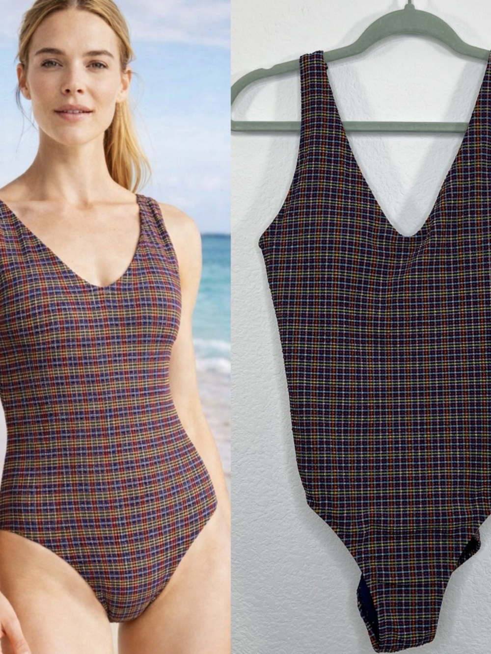 Athleta Seersucker V-Neck One Piece size Small